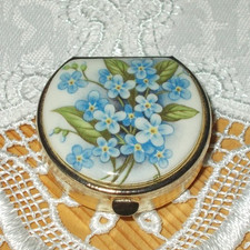 Runde Pillendose Metall mit Deckel Vergissmeinnicht Motiv Schmuckdose Blau /Gold