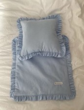 Bettwäsche Puppenbettwäsche Puppendecke Puppenwagen Decke Kissen  Nostalgie blau