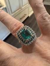 Princess Cut 3,10ct Lab Created Smaragd 935 Argentium Silber Ring