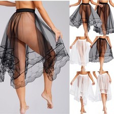 DE Sexy Damen Durchsichtiger Tüllrock Spitzenbesatz Prinzessin Unterrock A-linie