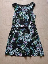 Connected Apparel Etui Kleid Gr. 12 L/XL Neuw. Top Schwarz Blau Muster Blumen