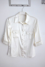 Satinbluse, Damen, hochwertig, cremfarben, Größe 36 (S), 3/4 Arm