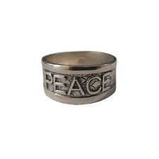 Handgefertigter 925er Silberring PEACE Bandring Statement Herren Damen