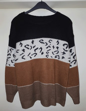 NEU! Damen Strickpullover Leoprint Schwarz/Weiß/Braun Gr. M