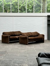 Cassina Maralunga 2 Seater Design Sofa Brown Fabric Stripes Magistretti 1/2