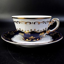 Zsolnay Porzellan Mokkatasse + Untertasse Serie Pompaour Kobalt Hungary