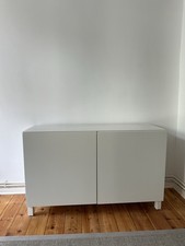 IKEA Besta Aufbewahrungssystem, 120x40x38cm, Korpus: Weiß, Türen: Hochglanz Weiß