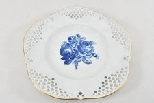 N92Q03- Meissen Goldrand Porzellan Platte Durchbruch blaue Blume 1. Wahl 