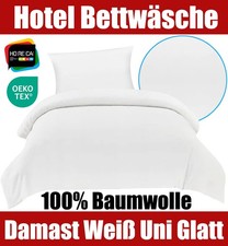 Hotelbettwäsche 100% Baumwolle Damast Weiß Uni Glatt Bettgarnitur Kissenbezug
