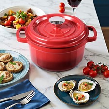 Schmortopf Gusseisen Topf mit Deckel 26 cm 5L Emaille Bräter Bratentopf Kochtopf