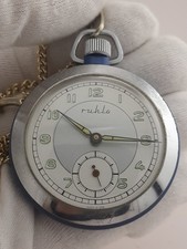 Ruhla Taschenuhr, ehem. Gebr. Thiel, Leuchtzeiger + Zahlen,  Bakelit, DDR ~1965