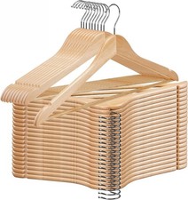 Kleiderbügel Holz 20er Set – Bügel aus Massivholz, Hosensteg, Kerben, 360° Haken