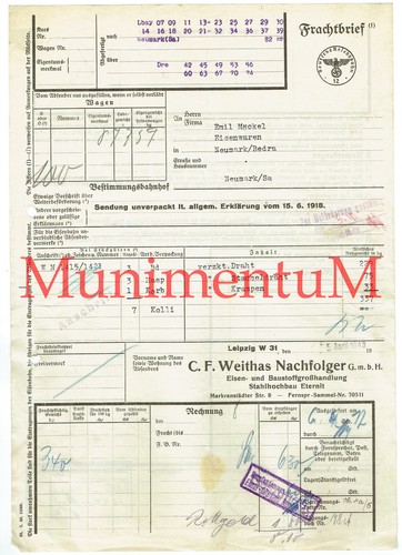 Frachtbrief 1943 stahlhochbau - frachtbrief,