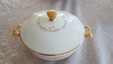 Alte kleine Suppenterrine mit Deckel, weiß, gold, Scherzer Bavaria 