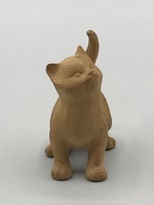 Niedliche Kleine Katze Natur Holz Figur Krippe Puppenstube Zubehör Spielzeug Alt