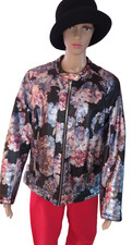 Kunstlederjacke  Paola Damen Gr.44 metallic geblühmt mit Reißverschlüssen neu