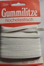 10 m Gummiband Gummilitze Kochfest waschbar 95° weiß 6mm breit