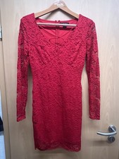 Amisu elegantes Kleid mit Tiefem Ausschnitt und Spitzenoptik Gr. 38 Rot Neu