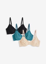 Neu 3er Pack BH Gr. (75) B Schwarz Beige Grün Damen-Bra Oberteil Dessous