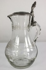 Glas Krug Zinn Montierung Porzellan Malerei Deckel Zum Andenken Glas geschliff.