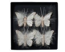 4 Schmetterlinge mit Federn &