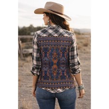 VIA MILANO Womens Top XL Plaid