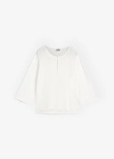 Shirt mit Seidenanteil und Webeinsatz Gr. 48/50 Wollweiß Damenshirt Bluse Neu*