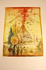 Originalgrafik Rene Carcan Etching Aquatinta "Soleil et Verticalite Vegetale"