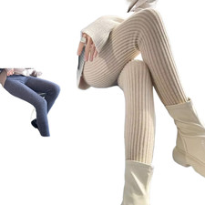Frauen Gerippte Strick Strumpfhose Blickdicht Hose Winter Warm Leggins