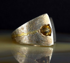 Ring Silber 935 Citrin gelb 19,8 mm Designer teils vergoldet massiv - prächtig 