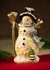 Großer Schneemann Steven mit Schal 23cm Figur Weihnachten LED Licht Winter Deko