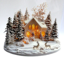 VP3202 / 2D Flach Bedrucktes Acryl-Weihnachtshaus-Tischdeko mit Sockel