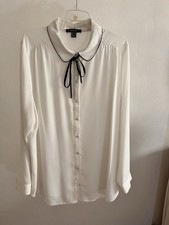 Damen Bluse Weiß, Schleife Schwarz, Lehrerin,  Pro, Peter-Pan-Kragen, Primark