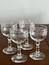 4 antike Jugendstil Weingläser Saint Louis - Baccarat um 1900, graviert, RAR