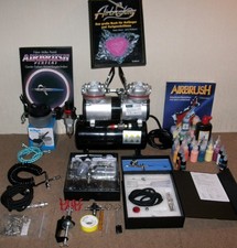 Profi Airbrush Set: Fengda FD 196 + 4 Airbrush (neu) + Farben (neu) uvm.