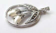 TEKA Anhänger 2 Perlen 11 Markasiten Vintage 70er pendant silver