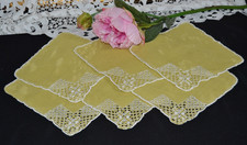 Vintage: 6 Deckchen 17 x  17 cm, grün, Leinen,  feine Handarbeit, Hohlsaum