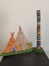 Elastolin Lineol Indianer Zeltgruppe Doppel Zelt Totempfahl Wildwest Masse DDR