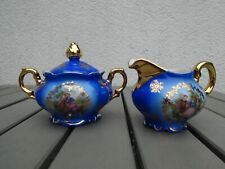 Zuckerdose & Milchkännchen Bavaria Goldrand Blau Barock Porzellan "Rar"