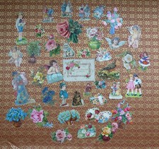 Konvolut vierzig meist antike Oblaten Sammlung alte Glanzbilder divers