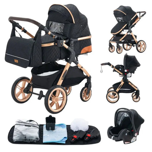 Kinderwagen 3in1 black gold - kinderwagen,