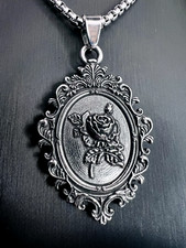 Rosen Spiegel Blumen Magie Anhänger Edelstahl Kette Vintage Schmuck Biker 241A