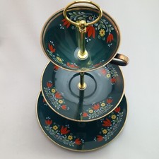 Etagere Vintage Porzellan Grün Landhaus Hochzeit Folklore Retro Blumen 34cm