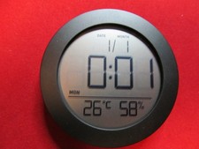 Thermometer Innen Digital  mit Hygrometer und Uhr Datum schwarz rund