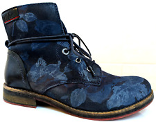 S.Oliver Leder Schnürboots Blau mit floralem Druck Gr. 37 ***TOP***