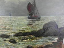 Ölgemälde Seefahrt Mosblech Schiffe Maritim Signiert Gemälde Ölbild Antik 24a1