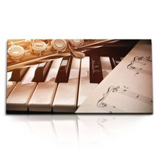 120x80cm Kunstdruck Bilder Klavier Saxophon Musik Notenblatt Klassik