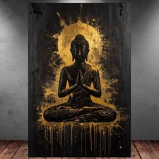 LEINWAND BILD ER XXL ABSTRAKT BUDDHA ZEN RELAX SCHWARZ GOLD WAND POSTER P1550