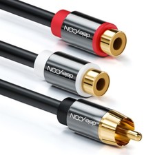 deleyCON 0,2m Cinch Y-Adapter Kabel für Subwoofer 1xStecker zu 2xBuchse