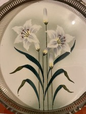 Jugendstil Tortenplatte Spritzdekor Art Deco Handmalerei 28cm Zinn Keramik BMF